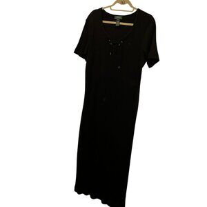 ralph lauren black ribbed SWEATER knit short sleeved lace up sailor tie dress XL